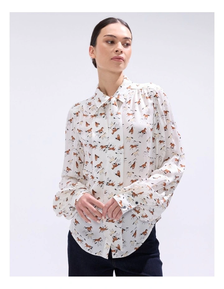 Foal-Mates Pussy Bow Blouse in Ivory Multi image 2