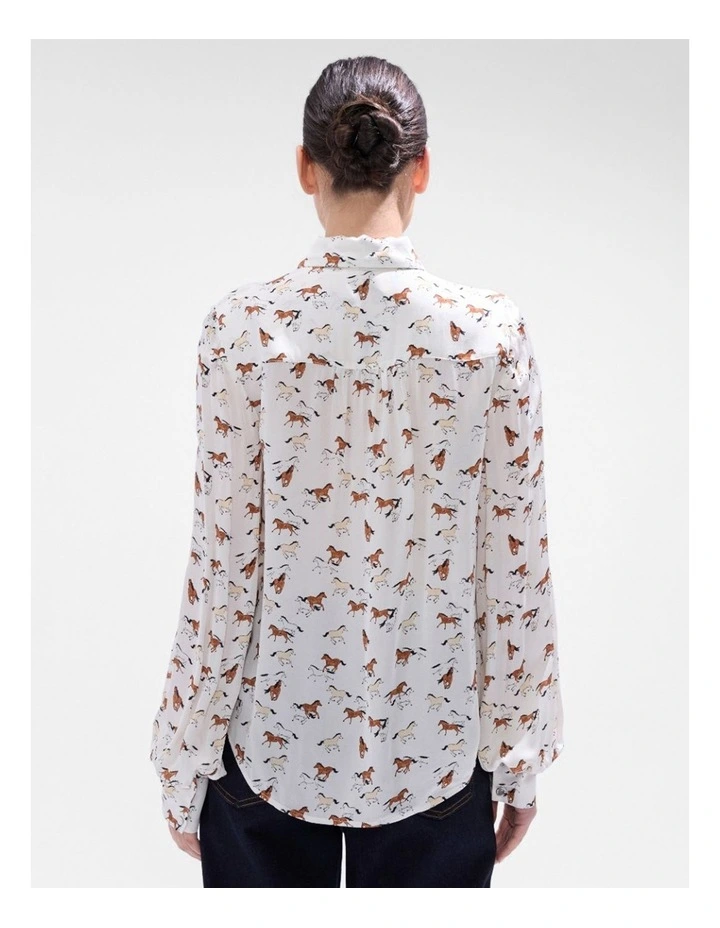 Foal-Mates Pussy Bow Blouse in Ivory Multi image 3