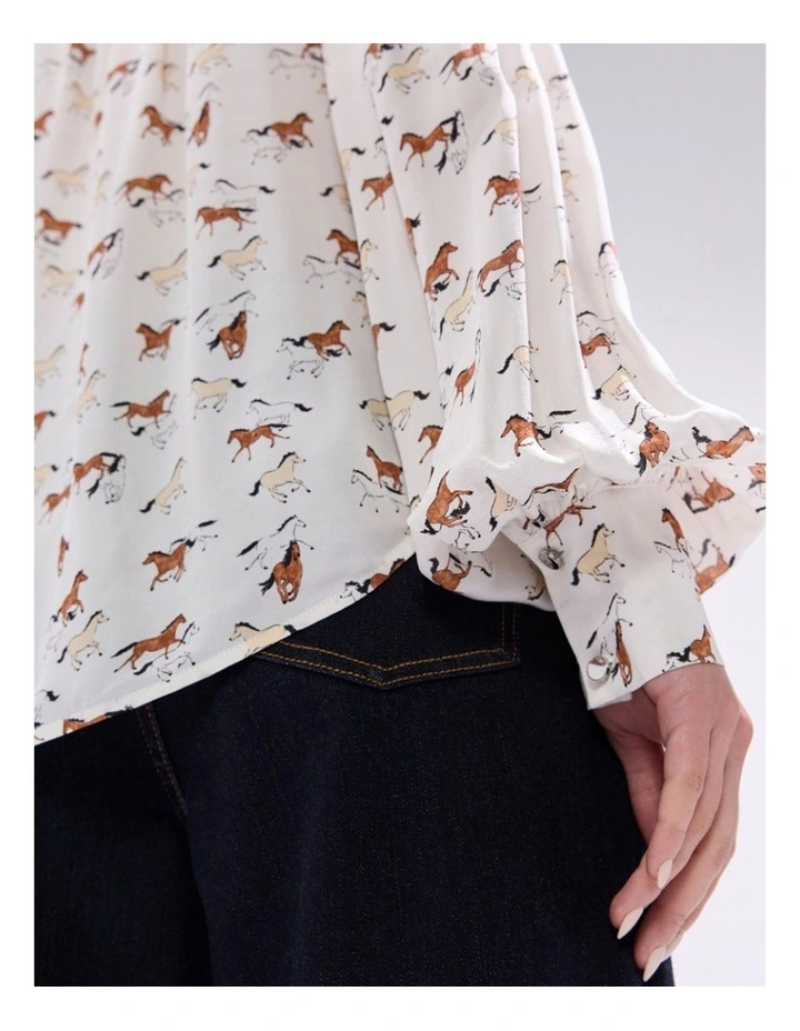 Foal-Mates Pussy Bow Blouse in Ivory Multi image 3