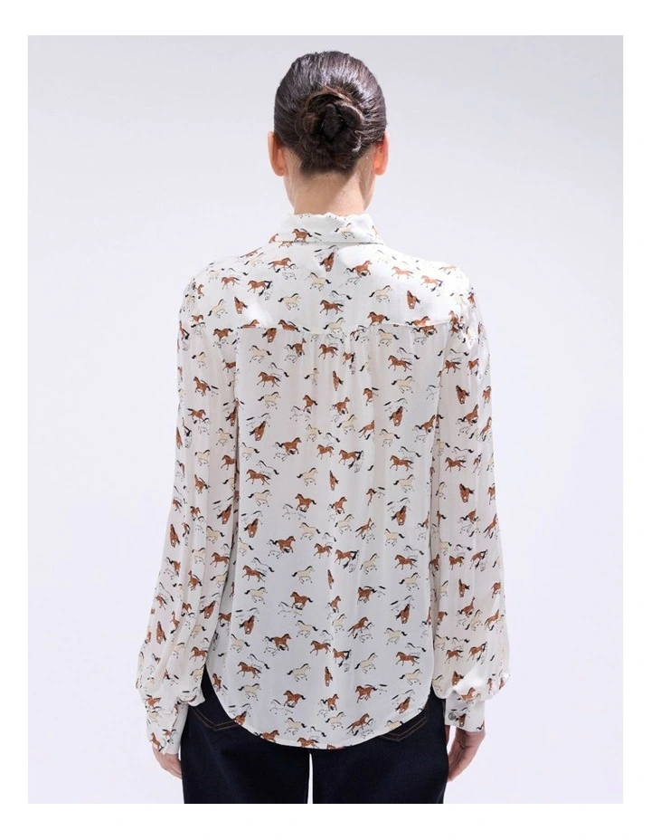 Foal-Mates Pussy Bow Blouse in Ivory Multi image 4