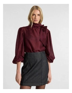 Joan Pussy Bow Blouse in Ruby Port