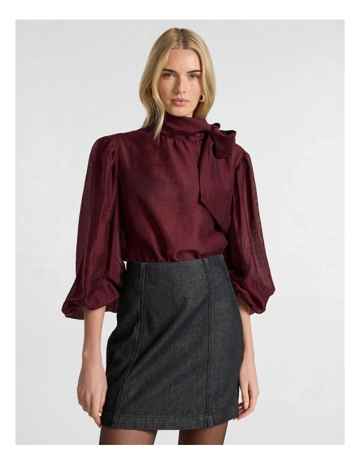 Joan Pussy Bow Blouse in Ruby Port image 1