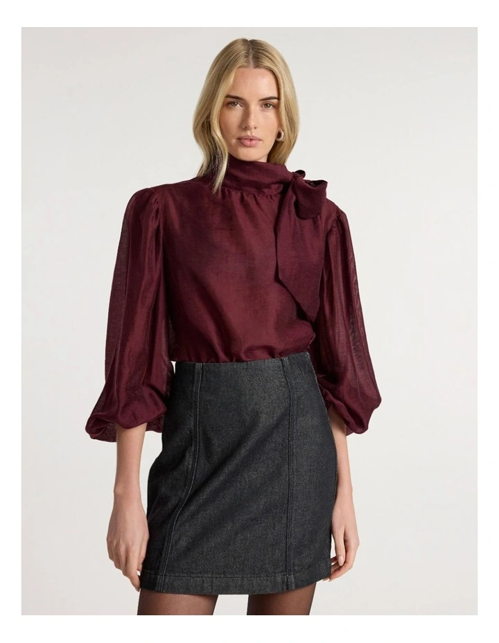 Joan Pussy Bow Blouse in Ruby Port image 1