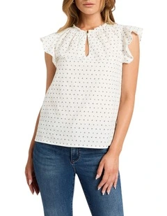 Betty Ruffle Top in White Multi