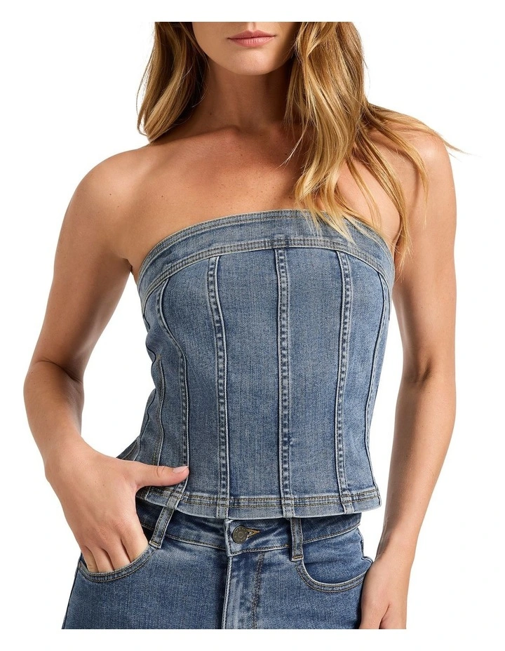 Tess Denim Bustier in Californian Blue image 3