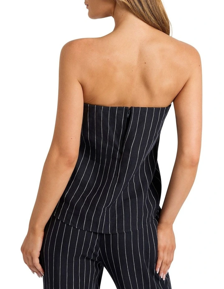 Movie Star Strapless Linen Top in Navy Stripe image 2