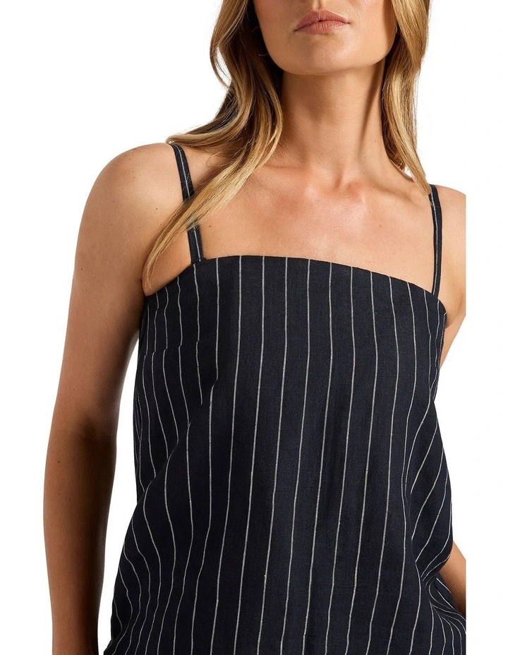 Movie Star Strapless Linen Top in Navy Stripe image 3