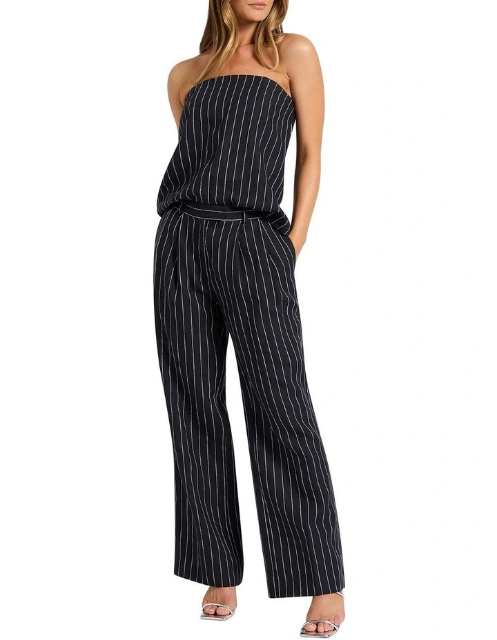 Movie Star Strapless Linen Top in Navy Stripe image 4