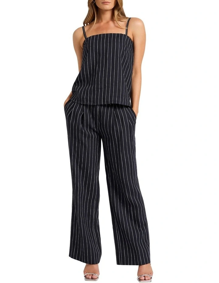 Movie Star Strapless Linen Top in Navy Stripe image 5