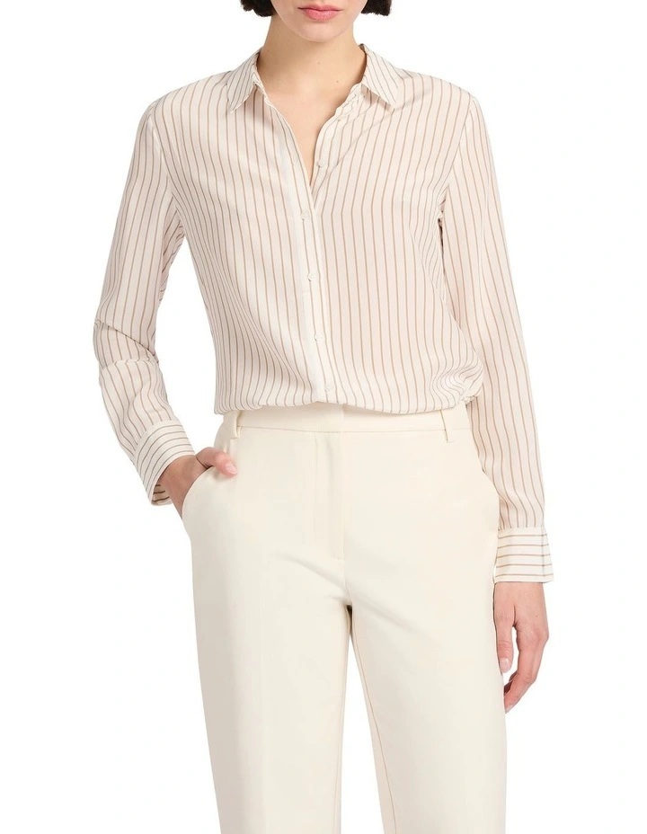 Sofia Silk Shirt in Ivory Stripe image 1