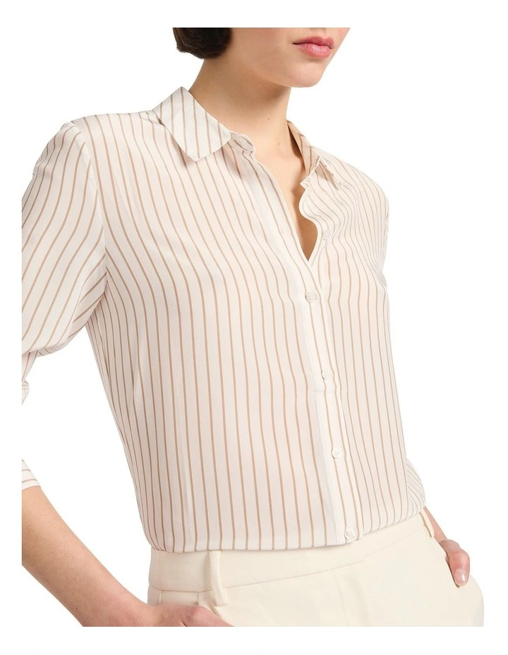 Sofia Silk Shirt in Ivory Stripe image 3