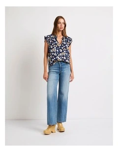 Poppin' Ruffle Top in Navy Multi