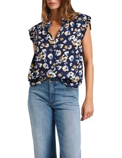 Poppin' Ruffle Top in Navy Multi