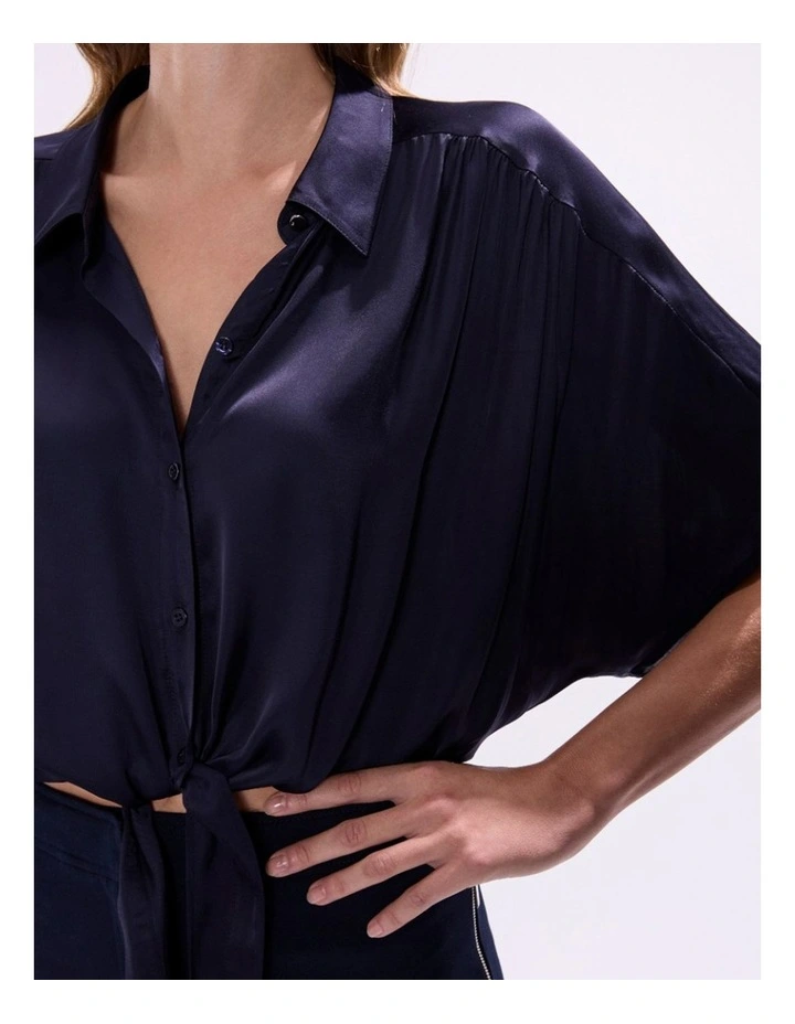Thalia Tie Front Blouse in Midnight image 2