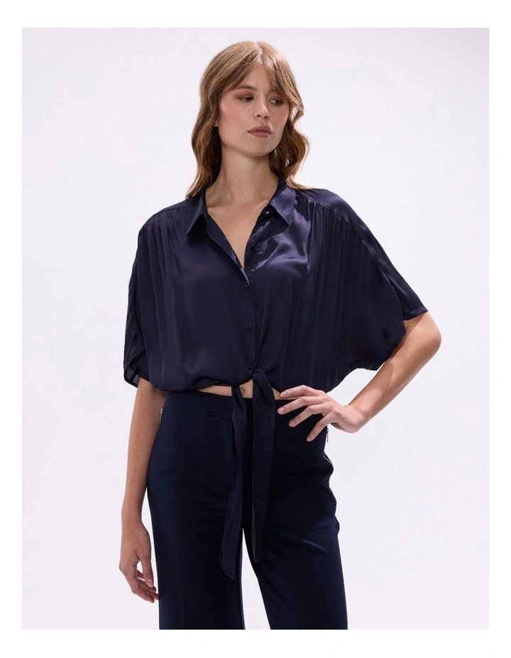 Thalia Tie Front Blouse in Midnight image 3
