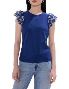 Rhea Ruffle Tank in Sailor Blue