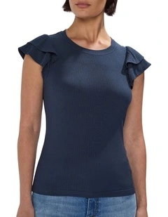 Lilly Ruffle Rib Tank in Navy