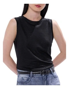 As Love Glows Foil Linen Tank in Black