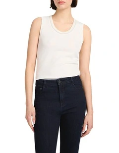 Agatha Lurex Trim Tank in White