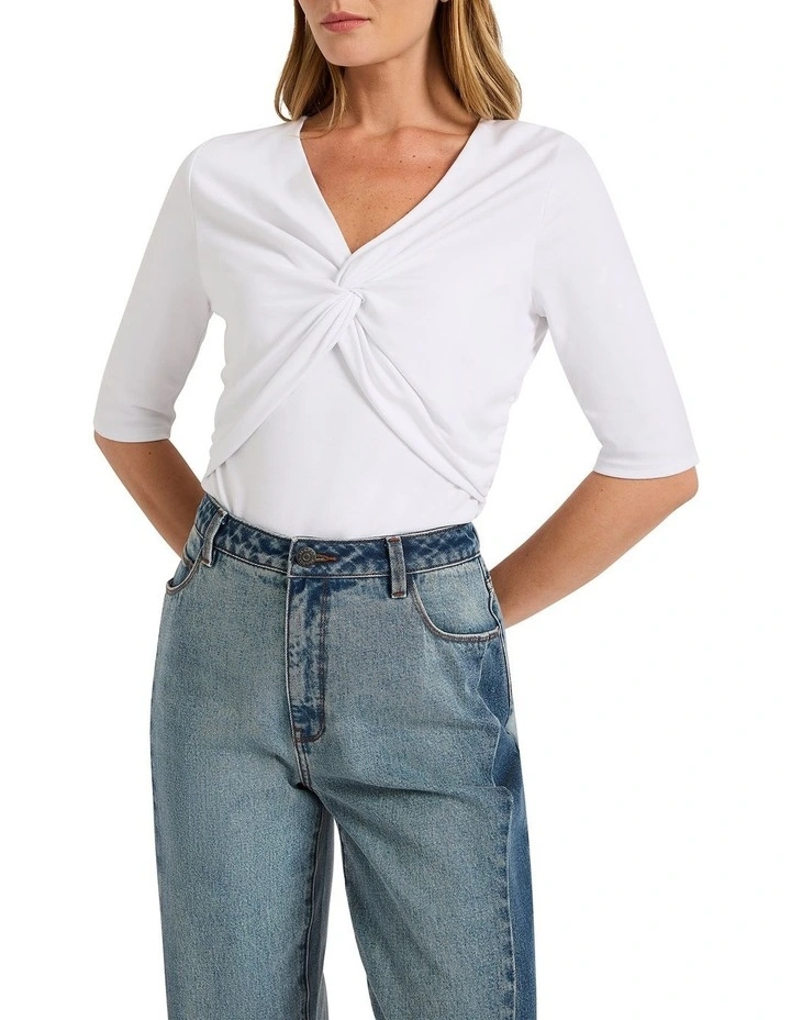 Elena Twist Jersey Top in White image 1