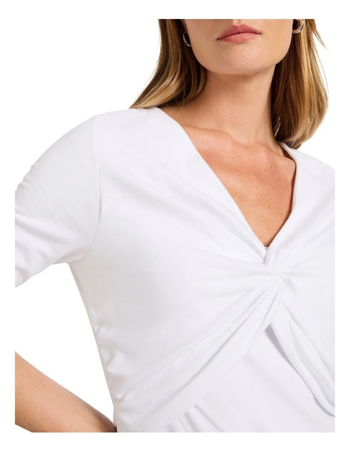 Elena Twist Jersey Top in White image 2