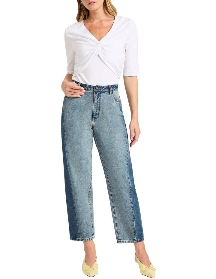 Elena Twist Jersey Top in White image 3