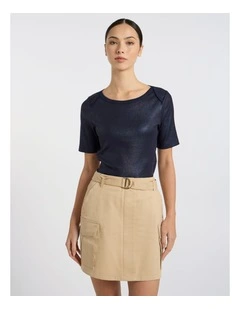 Anna Foil Rib Tee in Navy Sparkle