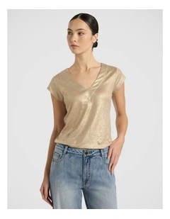 Afterglow Foil Linen Tee in Gold