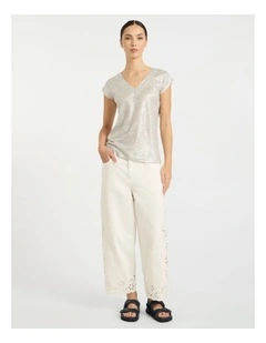 Afterglow Foil Linen Tee in Silver
