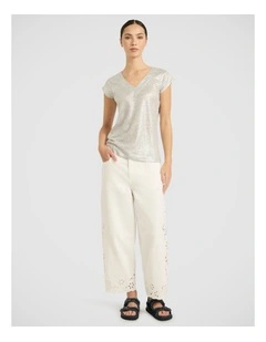 Afterglow Foil Linen Tee in Silver
