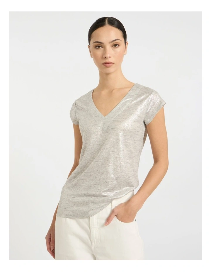 Afterglow Foil Linen Tee in Silver image 1