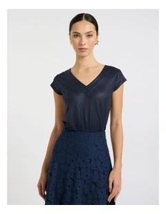 Afterglow Foil Linen Tee in Navy