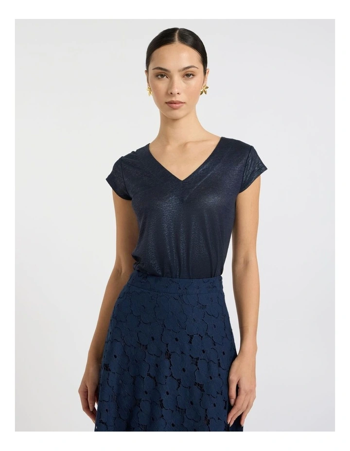 Afterglow Foil Linen Tee in Navy image 2