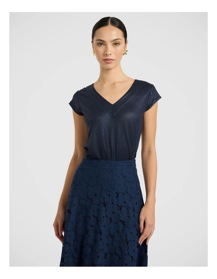 Afterglow Foil Linen Tee in Navy image 2