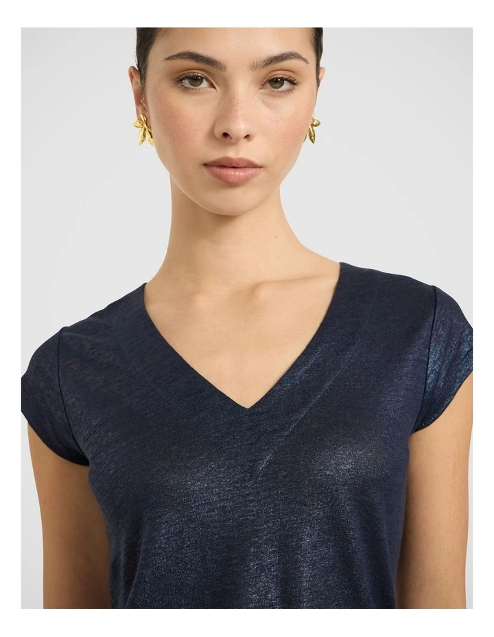 Afterglow Foil Linen Tee in Navy image 3