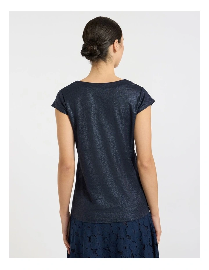 Afterglow Foil Linen Tee in Navy image 4