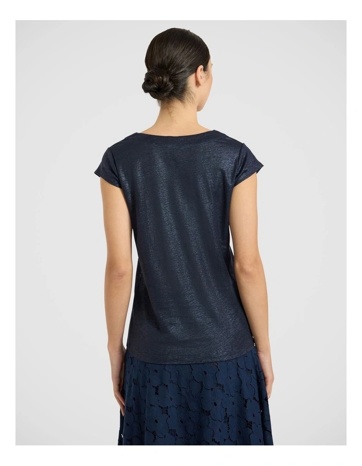 Afterglow Foil Linen Tee in Navy image 4