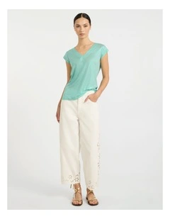 Afterglow Foil Linen Tee in Wave Green