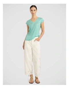 Afterglow Foil Linen Tee in Wave Green