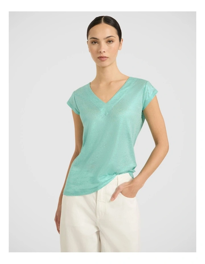 Afterglow Foil Linen Tee in Wave Green image 2