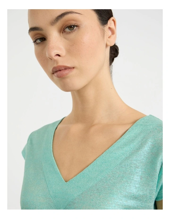 Afterglow Foil Linen Tee in Wave Green image 3