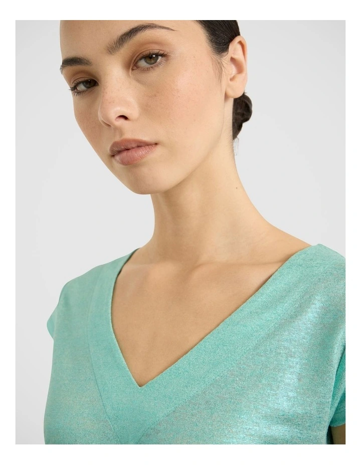 Afterglow Foil Linen Tee in Wave Green image 3