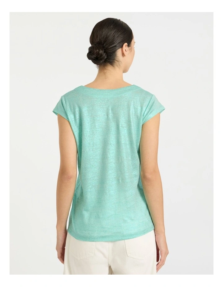 Afterglow Foil Linen Tee in Wave Green image 4