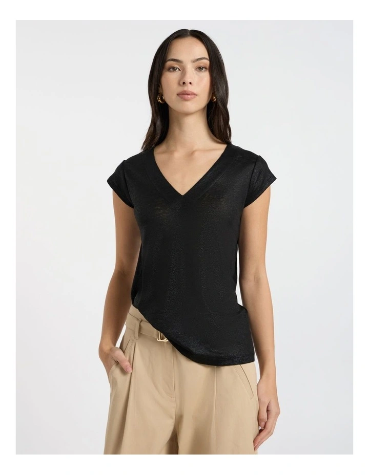 Afterglow Foil Linen Tee in Black image 2