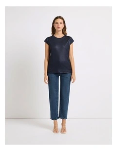 As Love Glows Foil Linen Tee in Navy