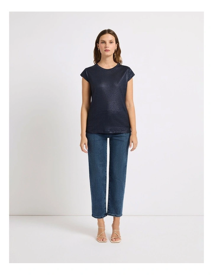 As Love Glows Foil Linen Tee in Navy image 1