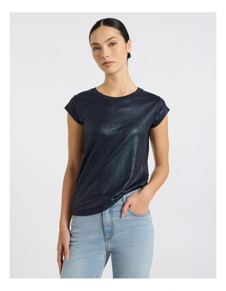 As Love Glows Foil Linen Tee in Navy image 2