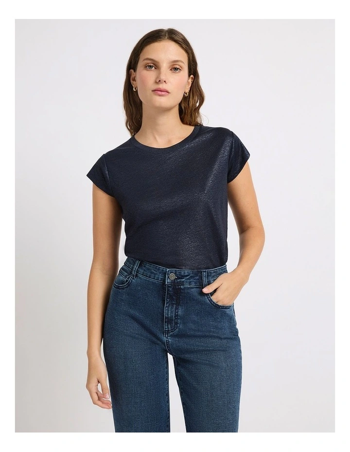 As Love Glows Foil Linen Tee in Navy image 2