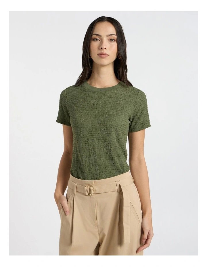Mina Textured Tee in Olive Green image 1