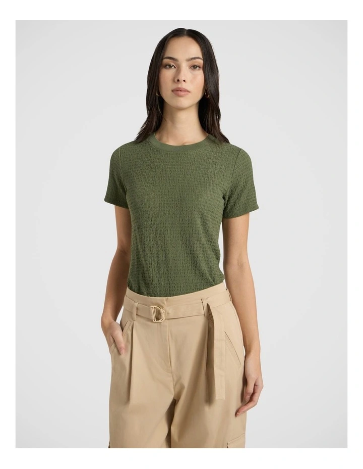 Mina Textured Tee in Olive Green image 2